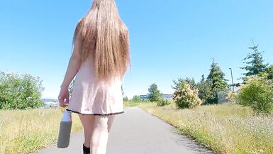 Longpussy in a Sheer Mini Dress, Butt Plugged on a walk and for a quick shop. - 9 image