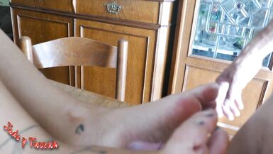 Jade to Tarzan footjob, table barefeet - 9 image