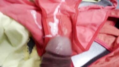 Compilation of big cumshots on my wife and her stepsister's used panties - 9 image