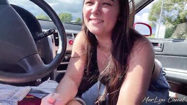 My Girlfriend Sucked My Cock in The Car & Swallowed Cum- MarLyn Chenel - 2 image