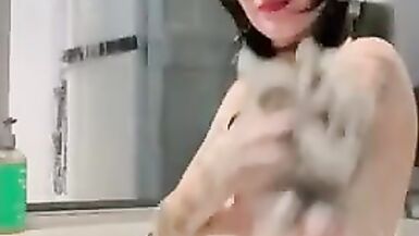 Pregnant Goth Takes A Bath And It Ends With A Blowjob And Facial! - 4 image