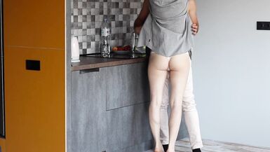 Passionate morning standing sex with petite redhead babe in the kitchen - 2 image