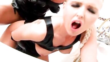 The latex tattooed blonde eagerly fucks the cock in her - 11 image