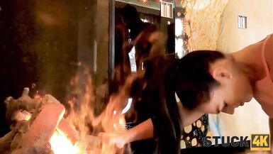 STUCK4K. Brunette babe likes it when hubby fucks her by the fireplace - 12 image