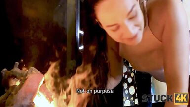 STUCK4K. Brunette babe likes it when hubby fucks her by the fireplace - 6 image