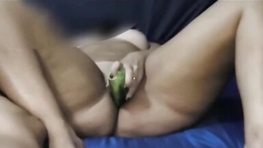 Big butt wife riding after play with cucumber - 13 image