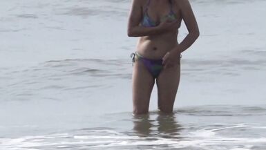 First time at the business beach with my boss and he makes me a big cumshot in my hairy pussy - 3 image