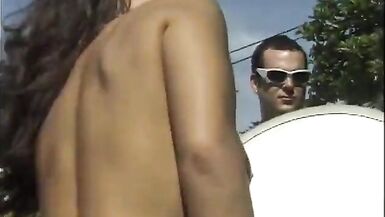 Horny slut with nice tits sucks and takes cock on diving board and water slide - 3 image