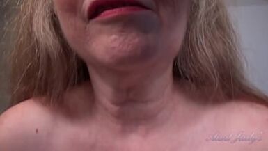 AuntJudys - Your Busty 61yo GILF Stepmom Maggie Jacks you Off & Sucks your Cock - 1 image