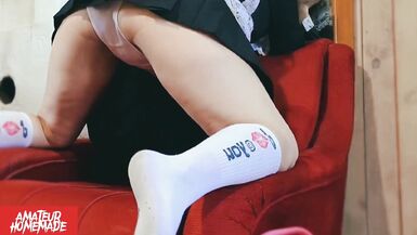 UPSKIRT : Milf In White Socks And White Panties Pisses On The Outdoor And Masturbates Her Puffy Juicy Pussy - 6 image