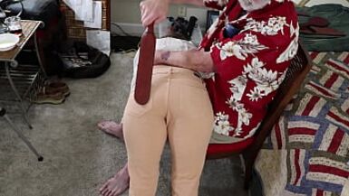 TMS-25-1) Petite Amateur MILF Receives OTK Spanking and Paddling - 1 image