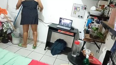 my wife cleaning the room in dress and thong - 1 image