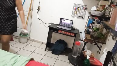 my wife cleaning the room in dress and thong - 14 image
