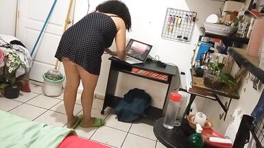 my wife cleaning the room in dress and thong - 15 image