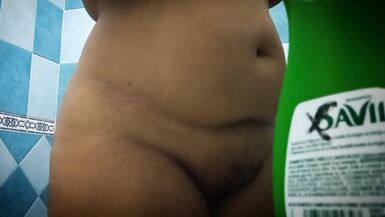 in the bathroom, watching my chubby girlfriend when she takes a shower - 3 image