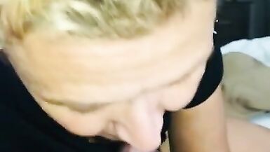 Sexy milf does her best to deep throat bbc! And sucking balls too! Lol bbc still undefeated!  - 2 image