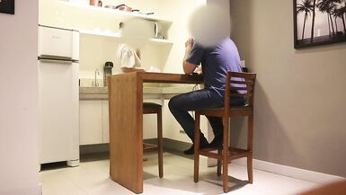 She fucks and sucks her husband's friend's dick while they are alone at home. - 3 image