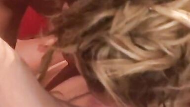 Blond cougar gives head job and takes cum on her feet after fucking dick - 12 image