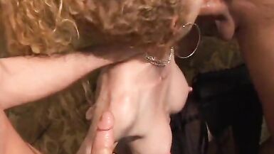 Horny slut gets fucked hard in her pussy while sucking on another cock - 4 image