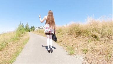 Longpussy, out for a walk in my usual Style, Butt Plug, Short Skirt, High Heels, Thigh Highs with my Titties Bound. - 15 image