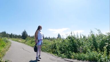 Longpussy, out for a walk in my usual Style, Butt Plug, Short Skirt, High Heels, Thigh Highs with my Titties Bound. - 5 image