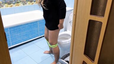 milf was sitting in the toilet and bent over for anal sex - 2 image