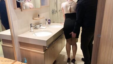 Meeting Break: Hot Clerk with Red Lipstick used by Supervisor in Restroom - 2 image
