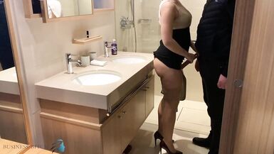 Meeting Break: Hot Clerk with Red Lipstick used by Supervisor in Restroom - 3 image