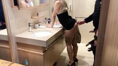 Meeting Break: Hot Clerk with Red Lipstick used by Supervisor in Restroom - 5 image
