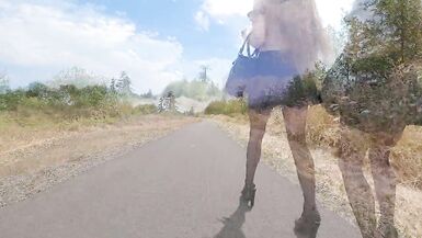 Longpussy, out for a walk, Huge Pussy Plug, Sheer Top, High Heels, Thigh Highs and a Short Skirt in Public! - 7 image