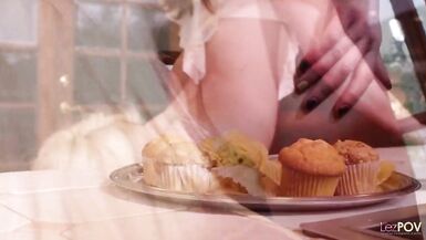 Spreading the brunettes ass cheeks to reach the pussy pie better for a hot lesbo fuck - 4 image