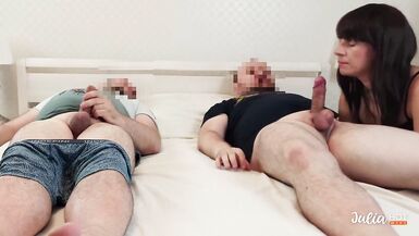 Shared his wife with a friend. Sexy milf fucks with her lover with her husband. Cuckold. - 10 image
