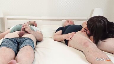 Shared his wife with a friend. Sexy milf fucks with her lover with her husband. Cuckold. - 7 image