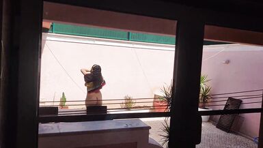 wetting stepmother with water hose for her to take her clothes off - 3 image