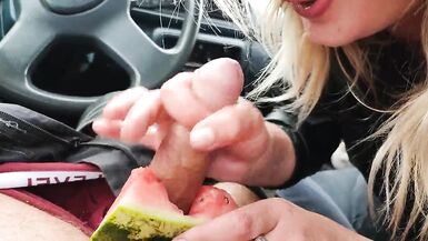 Hot MILF sucks big cock along with watermelon on it - 12 image