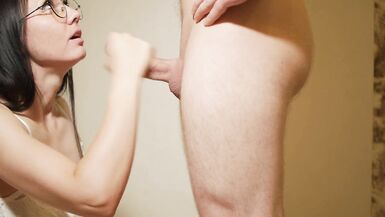 Beautiful wench does gentle takes in the mouth pecker to her lustful man. - 7 image