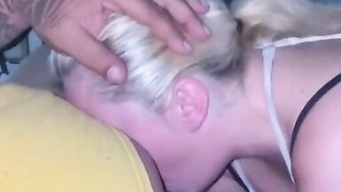 Deepthroat gagging on my fat cock