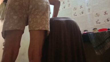 Indian StepMom got help by stepson while working in kitchen - 1 image