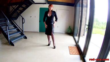 UK milf Red XXX masturbating with a toy at the office - 2 image