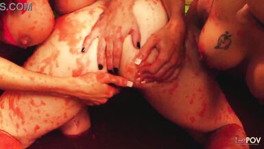 Jelly wrestling is how these three lesbians love to eat pussy and get excited for a threesome - 10 image