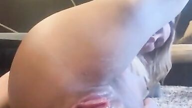 SEXY amateur MILF puffs pussy, squirts and plays while husband is away - 8 image