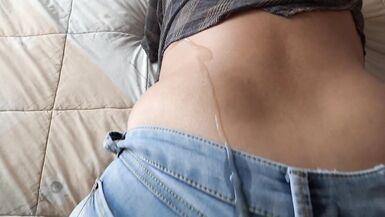 The stepson of the maid makes a great cumshot on my wife's ass with her jeans on - 13 image