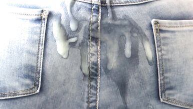 The stepson of the maid makes a great cumshot on my wife's ass with her jeans on - 14 image