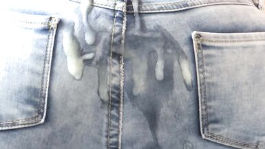 The stepson of the maid makes a great cumshot on my wife's ass with her jeans on - 4 image