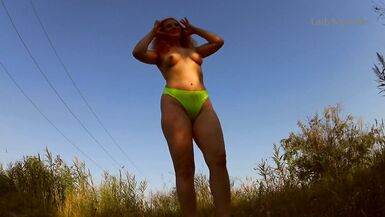 naughty redhead Outside fetish topless Try on Panties - 2 image