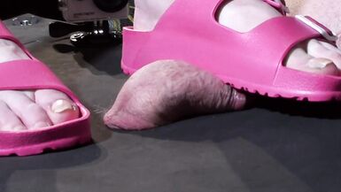 22-11-04 SOFT FLAT SANDALS COCK CRUSH w BAREFOOT CUM SHOT - 3 image