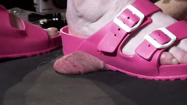 22-11-04 SOFT FLAT SANDALS COCK CRUSH w BAREFOOT CUM SHOT - 6 image