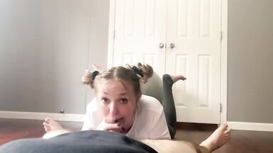 Stepsister lets me rip open her yoga pants and cum on her face - 13 image