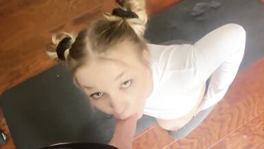 Stepsister lets me rip open her yoga pants and cum on her face - 4 image