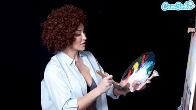 Big Tits MILF Ryan Keely Cosplay As Bob Ross Gets Horny During Painting Tutorial - 14 image